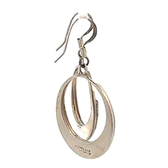 Sterling Silver & Mother of Pearl Round Circle Dangle Pierced Hook Earrings! 25 - Picture 4 of 7